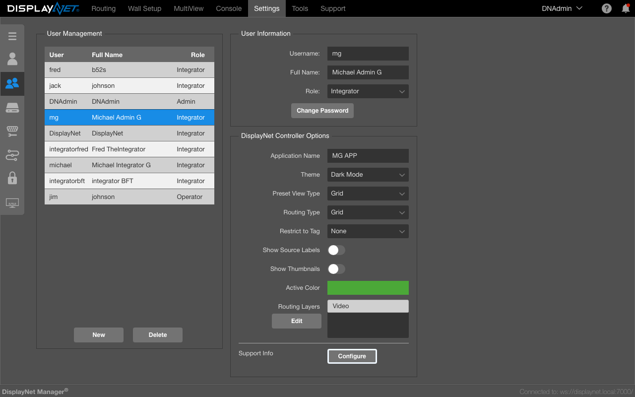 Configure Support Info